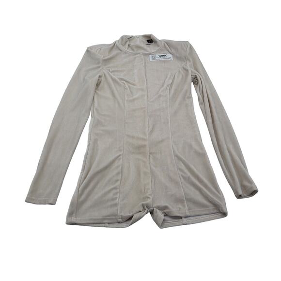 Rehab Shorts Women Small Beige Casual Romper Long Sleeve Velour One Piece Outfit - Picture 1 of 16